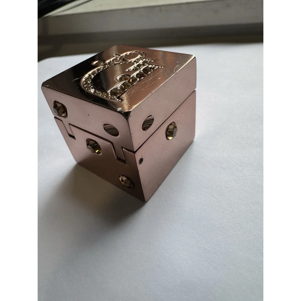 Vintage Rare Dior France Dice Box Case With Rhinestones Metal Mirror